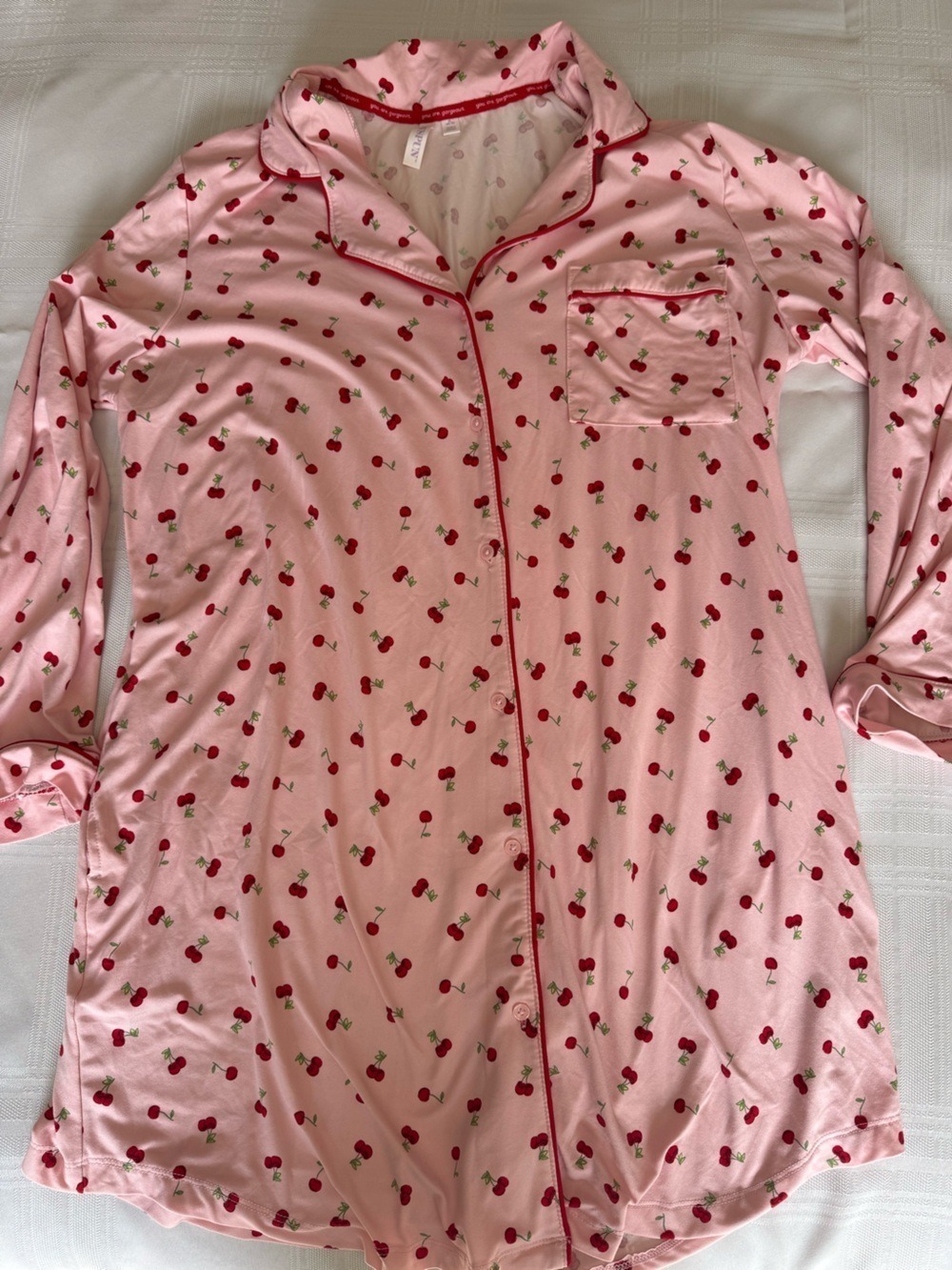 Pink Cherry Print Button-Up Sleep Shirt